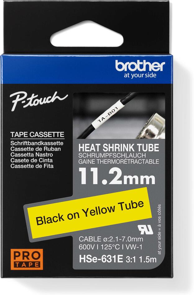 Brother HSE-631E - černý tisk na žluté, šířka 11,2 mm (HSE631E)
