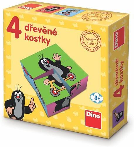 Dino Kostky kubus Krtek dřevo 4 ks v krabičce 13x13x4cm