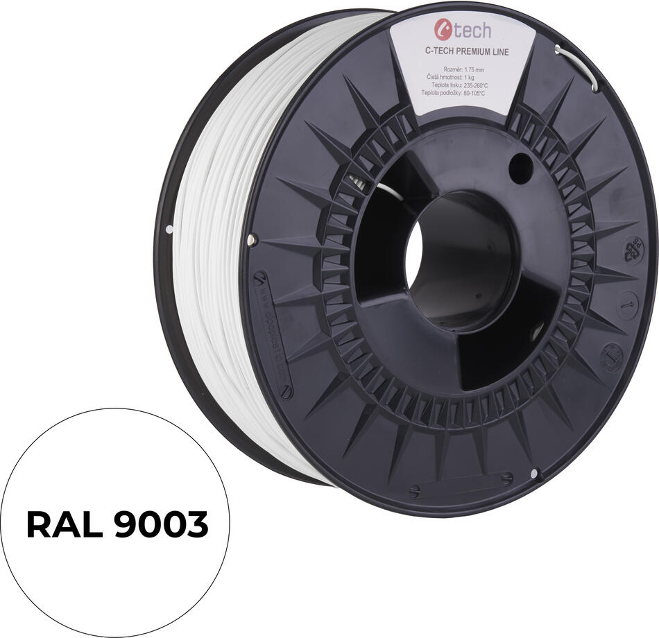Filament C-TECH PREMIUM LINE, ABS, dopravní bílá, 1,75mm, 1kg