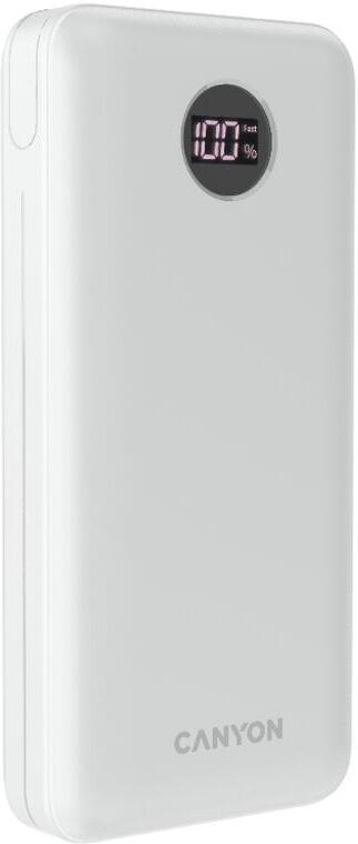 CANYON powerbanka PB-2002, 20000mAh Li-poly QC&PD, display, In USB-C, Out 1x USB-C + 2x USB-A, bílá (CNE-CPB2002W)