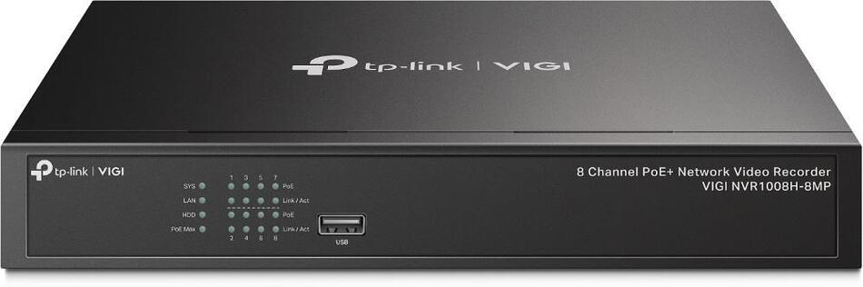 TP-Link VIGI NVR1008H-8MP síťový videorekordér 8 kanálů, 8x Lan s PoE, 2x USB