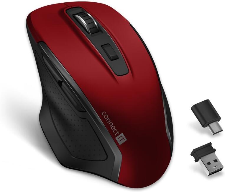 CONNECT IT Dual SmartSwitch bezdrátová myš, USB-A + C (+1x AA baterie zdarma), CERNÁ (CMO-3100-RD)