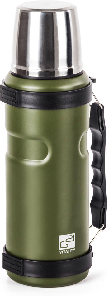 Termoska G21 na pití, 1000 ml, khaki zelená s rukojetí