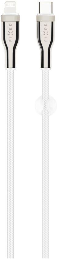 Nabíjecí a datový opletený kabel FIXED s konektory USB-C/Lightning a podporou PD, 1.2 m, MFI, bílý