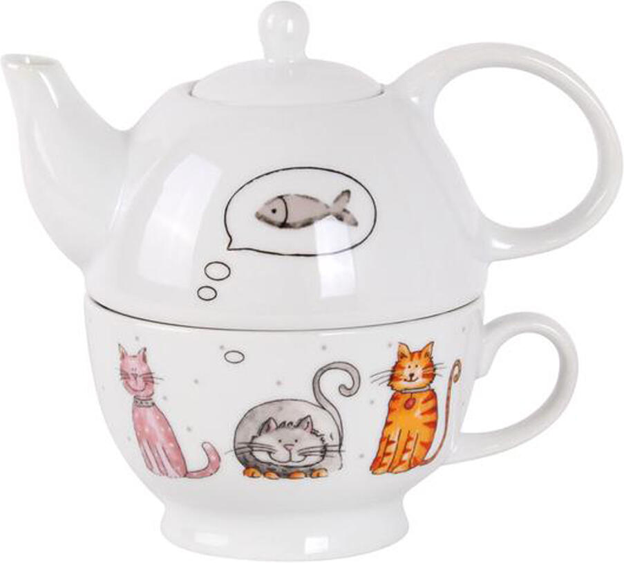 Porcelánová konvička se šálkem TORO 450ml Kočka a Pes