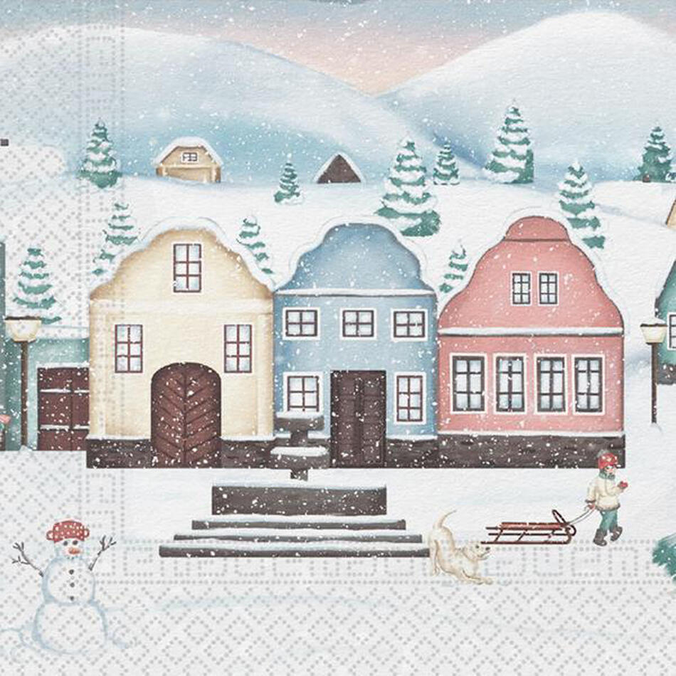 PROCOS vánoční ubrousky 33x33cm 3 vrstvé vesnička 20ks