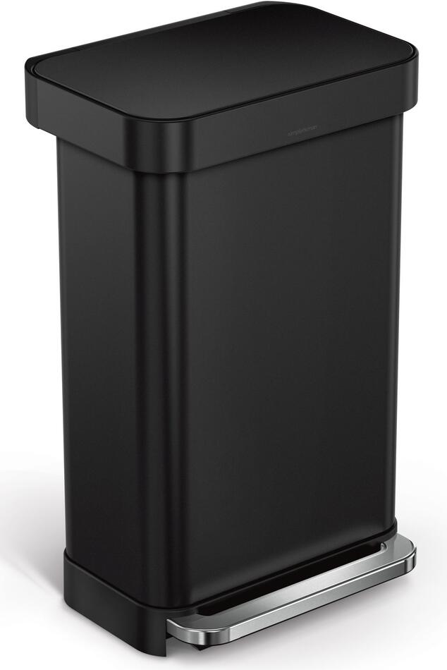 Pedálový odpadkový koš Simplehuman – 45 l, matná černá ocel, kapsa na sáčky CW2092
