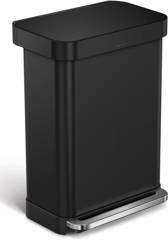 Pedálový odpadkový koš Simplehuman – 55 l, matná černá ocel, kapsa na sáčky CW2103