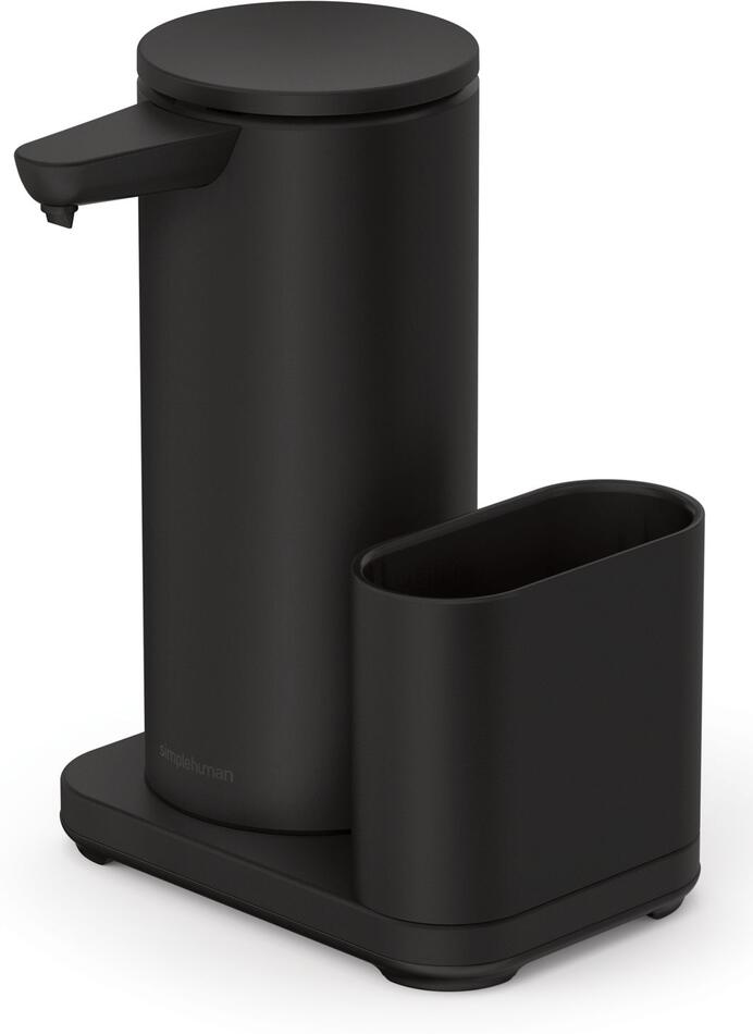 Bezdotykový dávkovač mýdla Simplehuman – 414 ml + držák na houbičku, matná černá ocel ST1079
