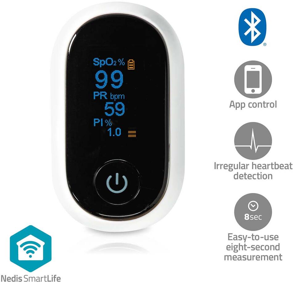 SmartLife Pulzní Oxymetr NEDIS BTHOX10WT