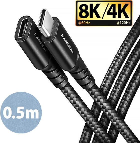 Axagon BUCM32-CF05AB prodlužovací kabel USB-C (M) <-> USB-C (F), 0.5m, USB 20Gbps, PD 240W ALU oplet