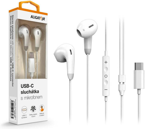 Sluchátka ALIGATOR AE007 Cool Music, USB-C, bílá