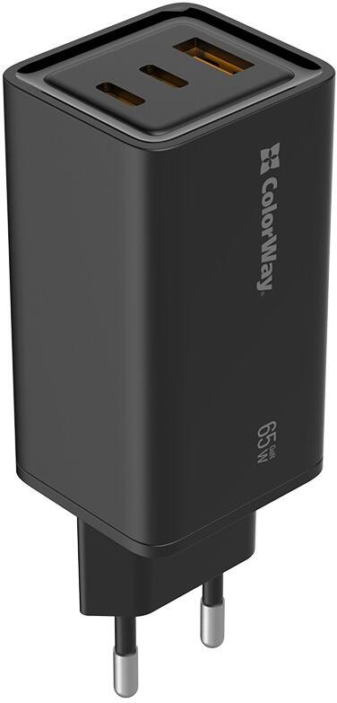 COLORWAY USB nabíječka/ 1x USB-A/ 2x USB-C/ 65W/ Černá (CW-CHS039PD-BK)