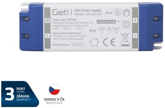 Zdroj spínaný pro LED 12V/ 80W GETI GPS80, IP20