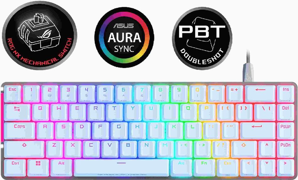 ASUS klávesnice ROG FALCHION ACE Moonlight White, mechanická, USB, US, bílá (90MP0346-BKUA11)