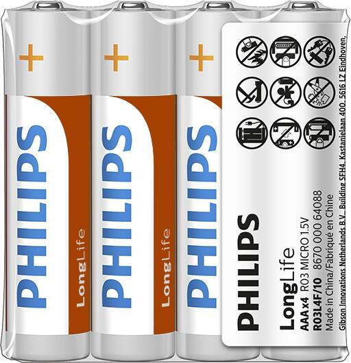 Philips baterie AAA LongLife zinkochloridová - 4ks (R03L4F/10)