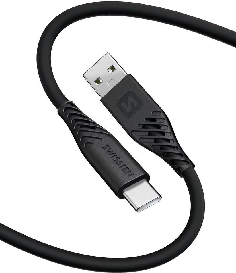 DATOVÝ KABEL SWISSTEN SOFT SILICONE USB / USB-C 1,5 M 60W ČERNÝ