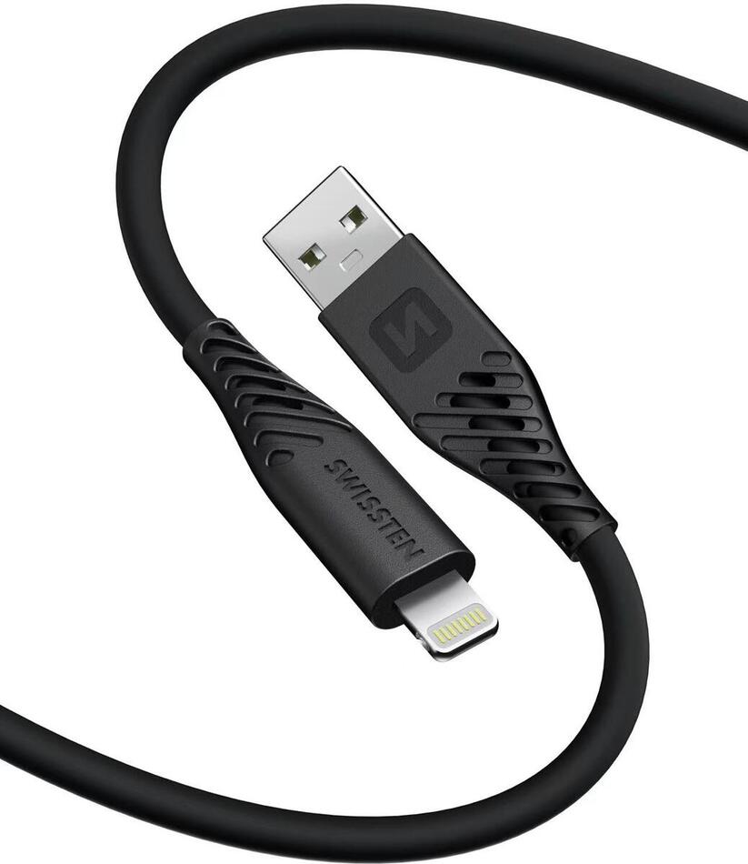 DATOVÝ KABEL SWISSTEN SOFT SILICONE USB / LIGHTNING 1,5 M 30W ČERNÝ