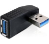 DeLock adaptér USB 3.0 samec - USB 3.0 samice pod úhelem 90° horizontálně (65341)