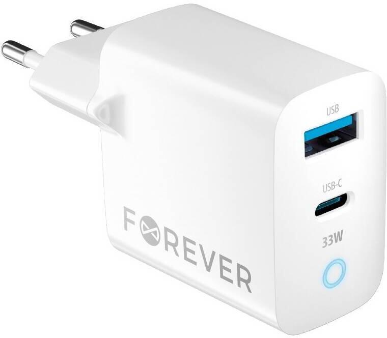 Nabíječka do sítě Forever GaN TC-06-33AC 33W, 1xUSB-C, 1xUSB bílá