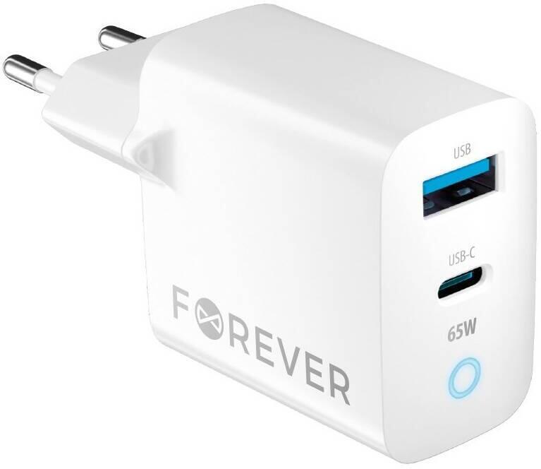 Nabíječka do sítě Forever GaN TC-06-65AC 65W, 1xUSB-C, 1xUSB bílá