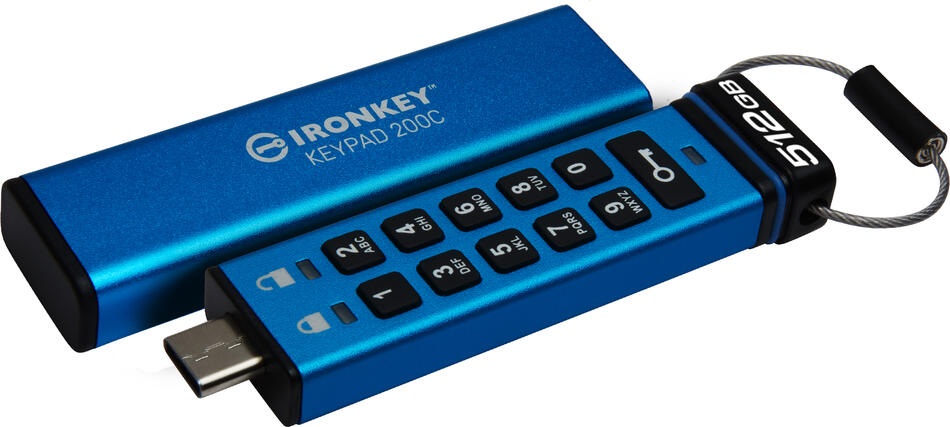 Kingston IronKey Keypad 200C/512GB/USB 3.2/USB-C/Modrá (IKKP200C/512GB)