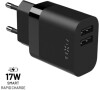 Síťová nabíječka FIXED s 2xUSB výstupem, 17W Smart Rapid Charge, černá
