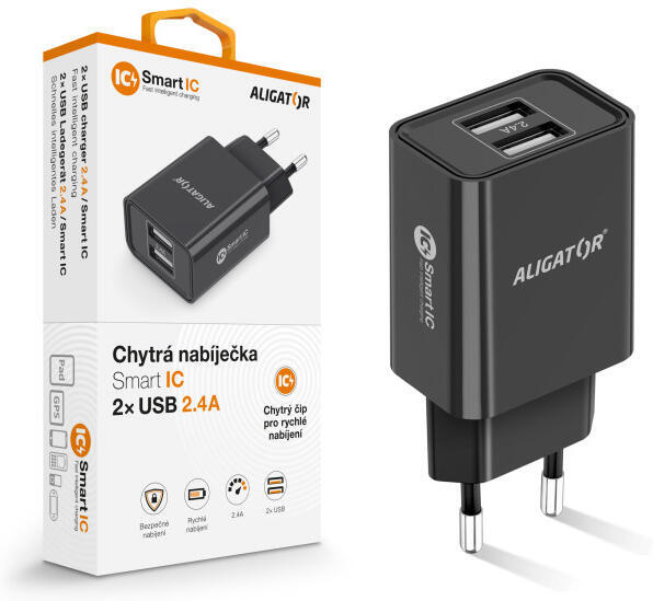 Aligator CD ALI s 2xUSB výstupem, 2,4A, smart IC, černá