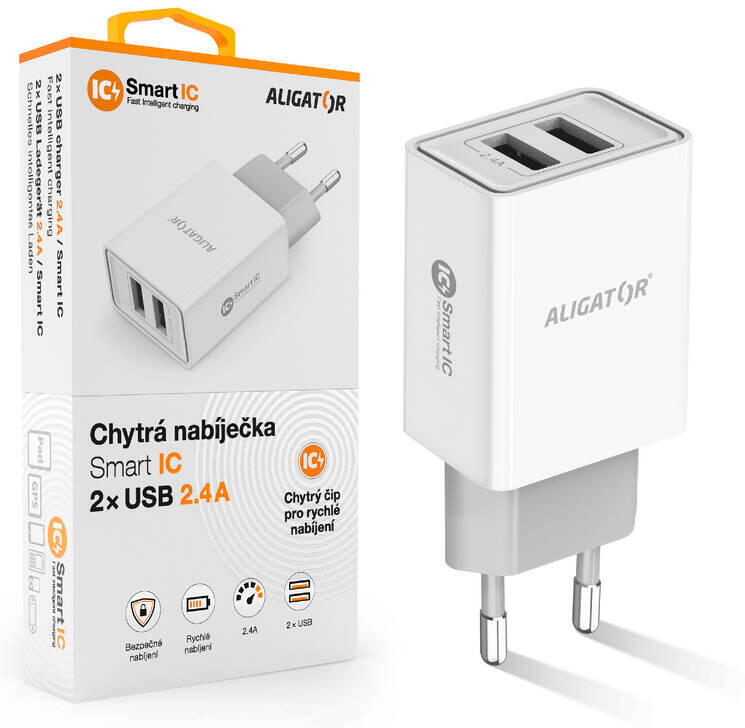 Aligator CD ALI s 2xUSB výstupem, 2,4A, smart IC, bílá