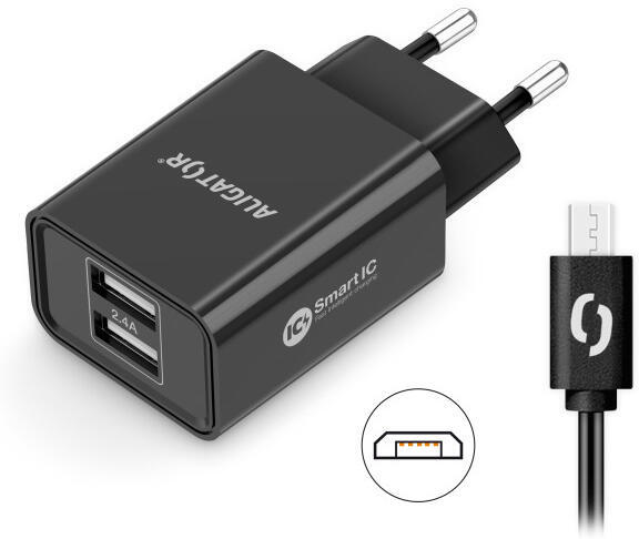 Aligator CD ALI MicroUSB 2xUSB výst. 2,4A, smart IC, černá