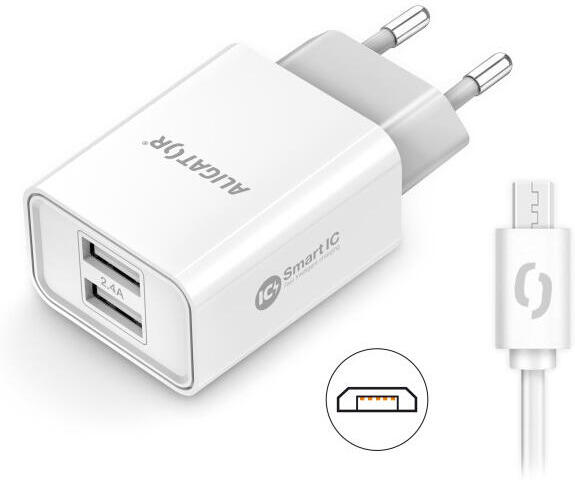 Aligator CD ALI MicroUSB 2xUSB výst. 2,4A, smart IC, bílá