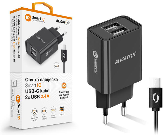 Aligator CD ALI USB-C 2xUSB výstup, 2,4A, smart IC, černá