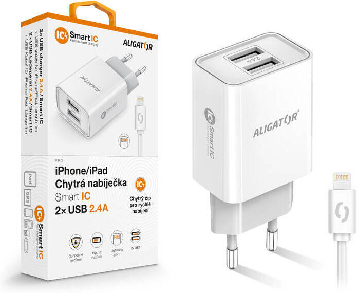 Aligator CD ALI iPhone/iPad 2xUSB výst.2,4A, smart IC, bílá