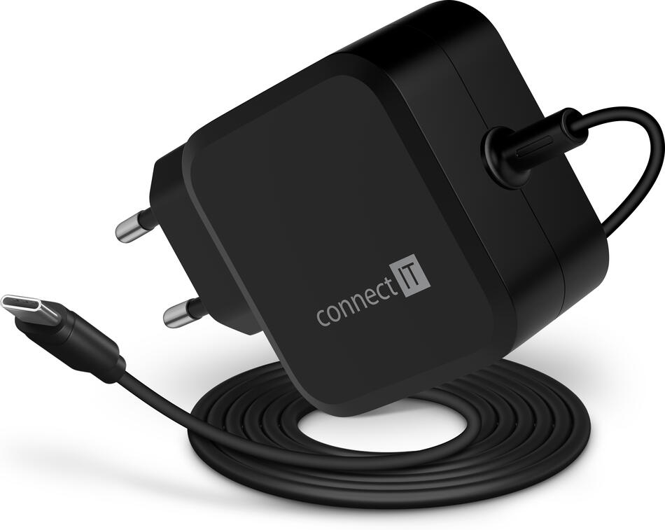CONNECT IT C-Power Mini univerzální notebookový adaptér USB-C, PD 67 W, ČERNÝ (CNP-1660-BK)