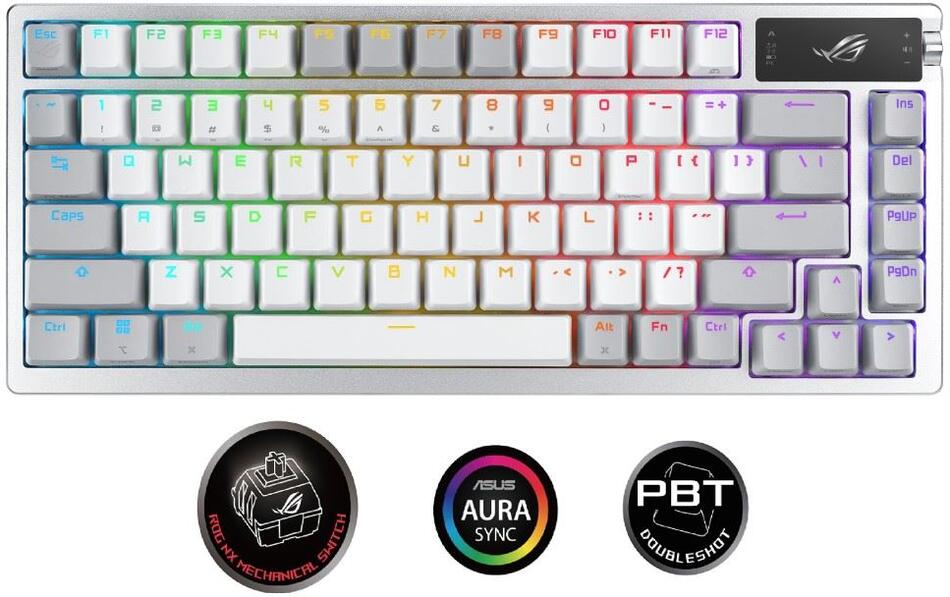 ASUS klávesnice ROG AZOTH Moonlight White, mechanická, Bluetooth, US, bílá (90MP031A-BKUA11)