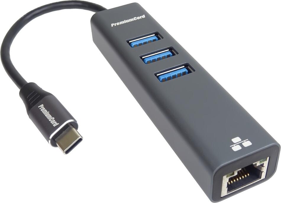 PREMIUMCORD Adapter USB-C na Gigabit + 3x USB 3.0 (ku31ether04)