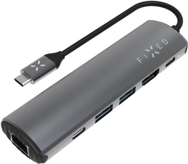 6-portový hliníkový USB-C FIXED HUB Pro, pro notebooky a tablety, šedý
