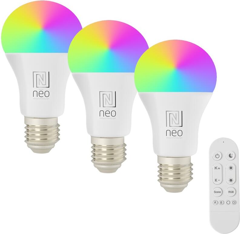 Immax NEO LITE sada 3x Smart žárovka LED E27 9W RGB+CCT, stmívatelná, WiFi, Beacon, DO