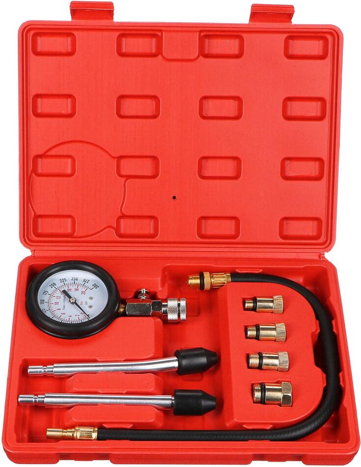 Sada pro testování komprese benzínových motorů MECHANIC ENGINE TESTER 8, 0-20bar, 8ks SIXTOL
