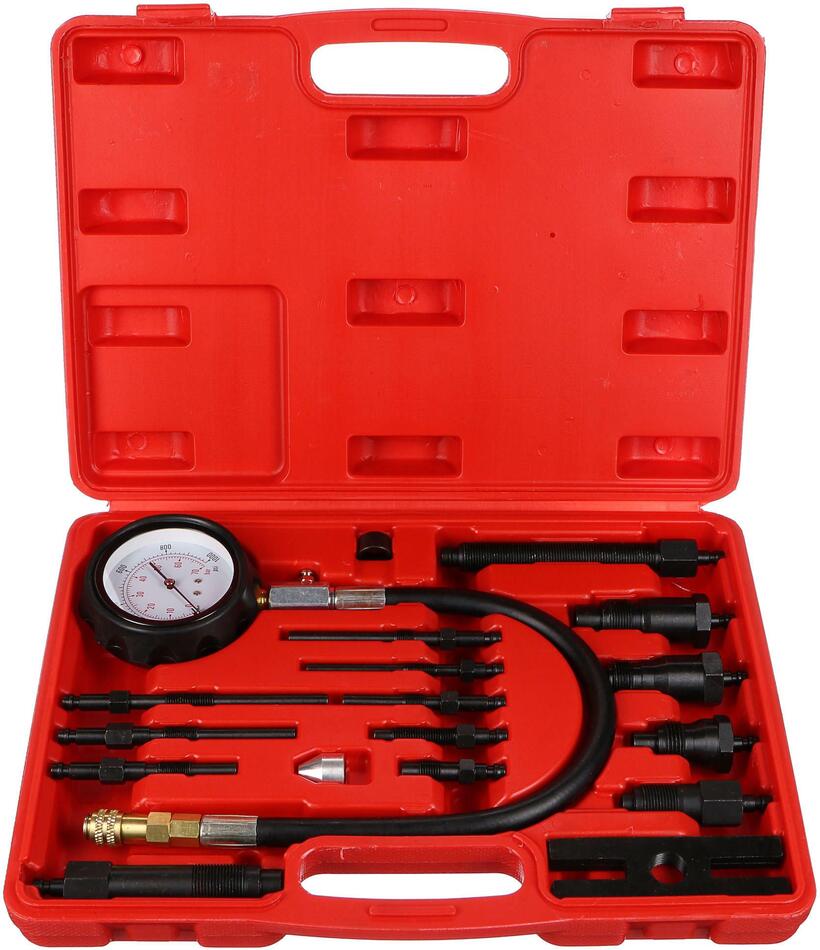 Sada pro testování komprese naftových motorů MECHANIC ENGINE TESTER 19, 0-70bar, 19ks SIXTOL