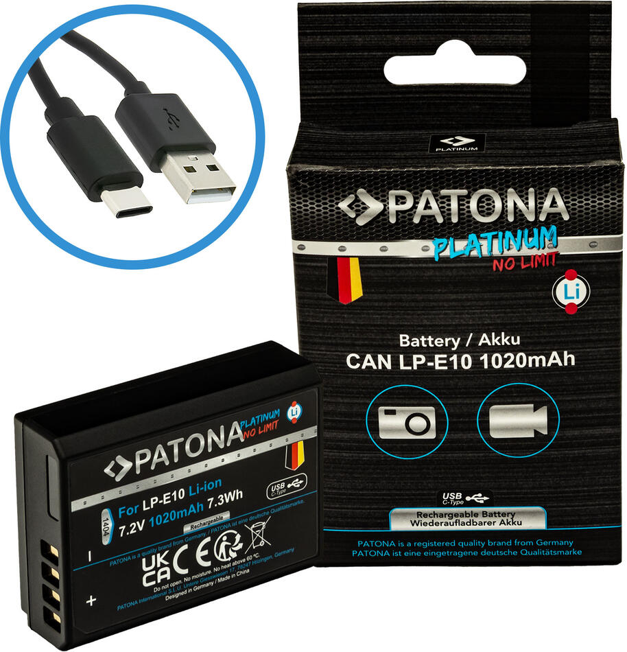 Aku Canon LP-E10 1020mAh Li-Ion Platinum USB-C nabíjení