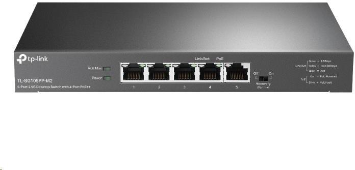 TP-Link switch TL-SG105PP-M2 (5x2,5GbE, 4xPoE++,123W, fanless)