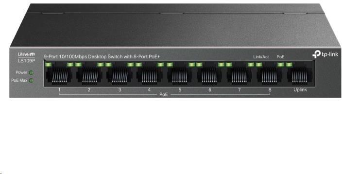 TP-Link LiteWave switch LS109P (9x100Mb/s, 8xPoE+, 63W, fanless)
