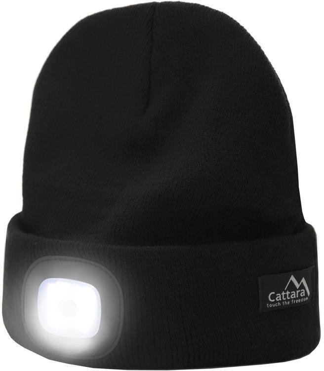 LED čelovka Cattara čepice BLACK s LED svítilnou USB nabíjení