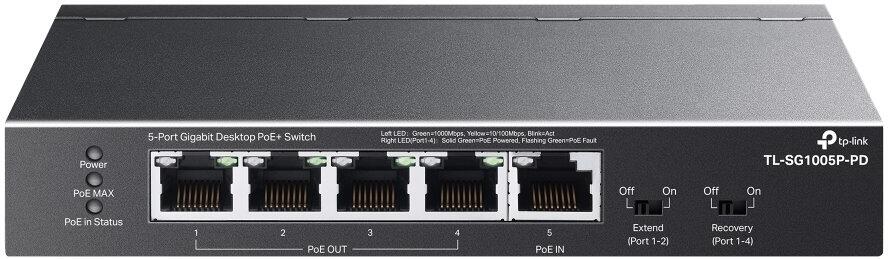 TP-Link switch TL-SG1005P-PD (5xGbE,4xPoE+,1xPoE-in,PoE++,90W, fanless)