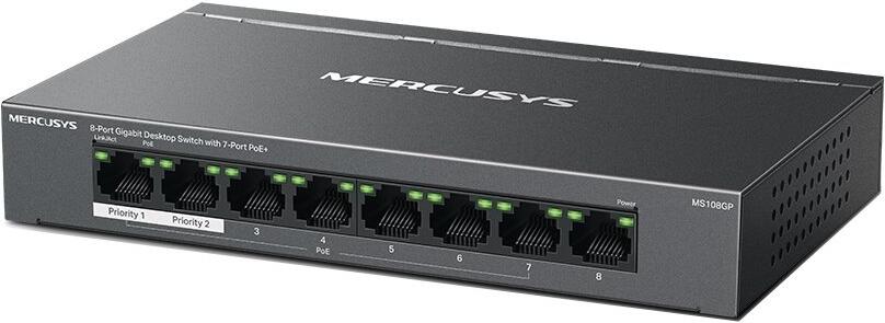 TP-Link Mercusys MS108GP Switch 8-Port, 7× Gigabit PoE+, 1× GLAN, 802.3af/at, 65 W