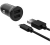 Set autonabíječky FIXED s 2xUSB výstupem a USB/micro USB kabelu, 1 metr, 15W Smart Rapid Charge, černá