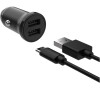 Set autonabíječky FIXED s 2xUSB výstupem a USB/USB-C kabelu, 1 metr, 15W Smart Rapid Charge, černá