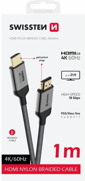 SWISSTEN KABEL HDMI NA HDMI 4K 60Hz 1,0 M NYLON