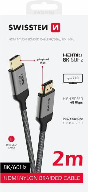 SWISSTEN KABEL HDMI NA HDMI 8K 60Hz 2,0 M NYLON